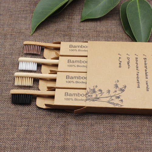 Набор деревянных бамбуковых эко-щеток 4 шт. в индивидуальных коробочках